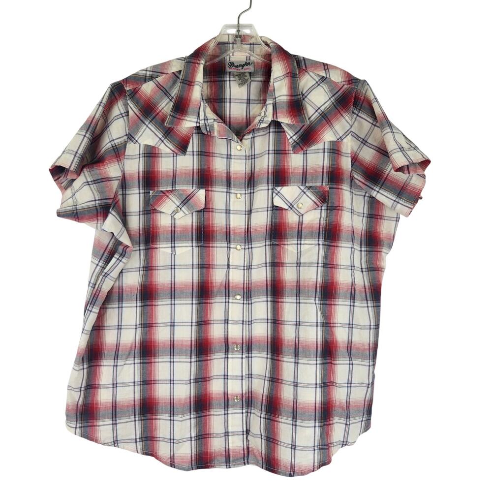 Wrangler Wrancher Shirt Red Gray Snap down Women's 3XL Western Cowgirl